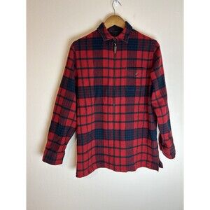 Lauren Ralph Lauren L Shirt Jacket 100% Wool Tartan Plaid Red Full Zip